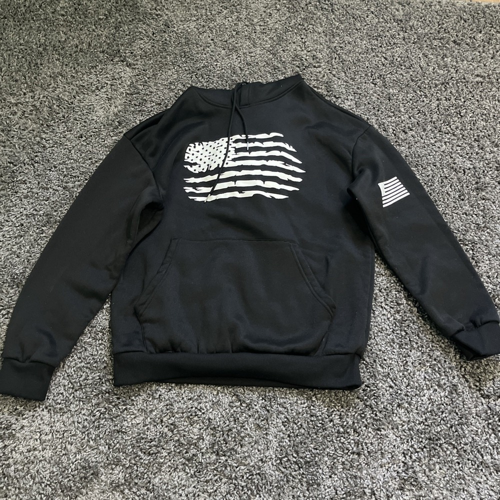 Men's Extra‎ Small Black, American Flag Pullover, Hooded Sweatshirt